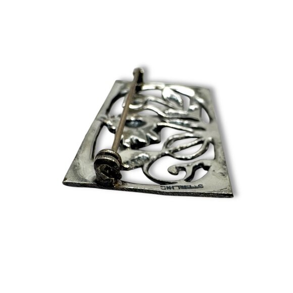 Vintage Sterling Silver Floral Brooch Pin - Picture 6 of 10